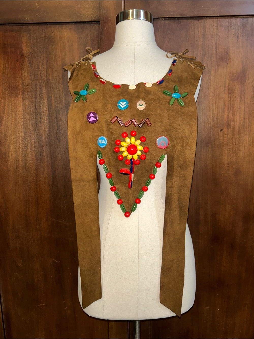 Vintage Boho Hand Beaded Suede Collar/Vest OS